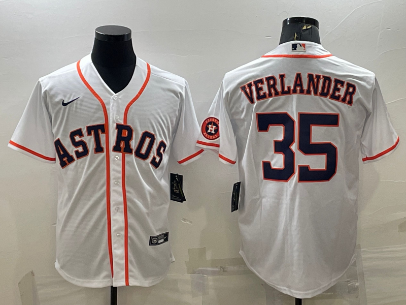 Men's Houston Astros #35 Justin Verlander White With Patch Cool Base Stitched Jersey Men's Houston Astros #35 Justin Verlander White With Patch Cool Base Stitched Jersey